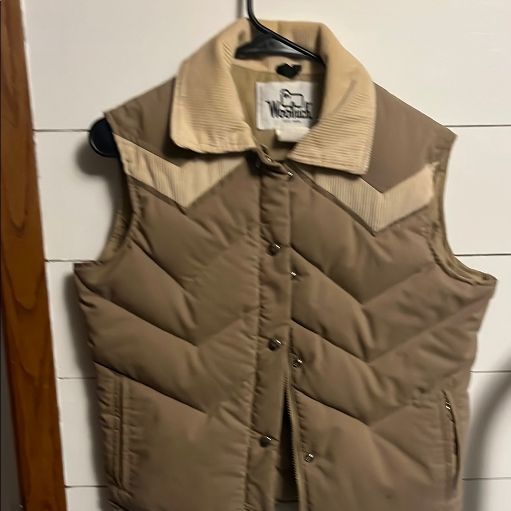 Woolrich Brown Puffer Vest with Corduroy Collar